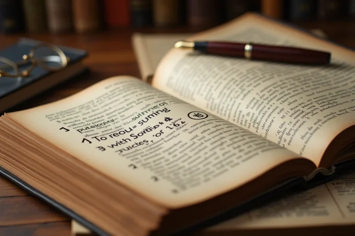 Livre vintage ouvert avec une annotation manuscrite humoristique détournant une citation célèbre pour les vacances