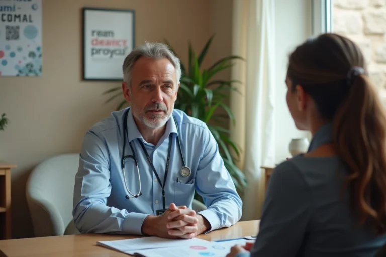 Un conseiller en addictologie en consultation avec un patient dans un centre de prévention en Bretagne