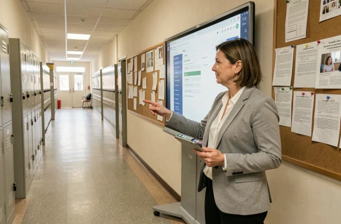Enseignante présentant le portail ENT collège 78 Yvelines sur un tableau numérique interactif