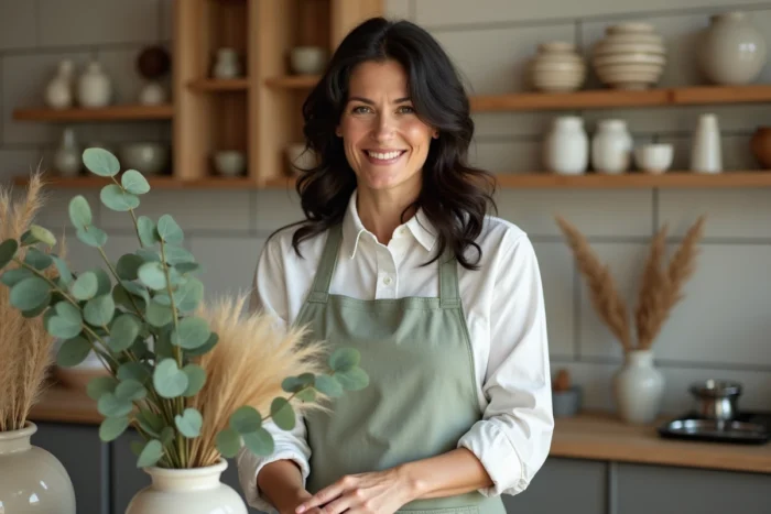 Joanna Gaines arrangeant des plantes séchées dans son studio de décoration intérieure en 2026