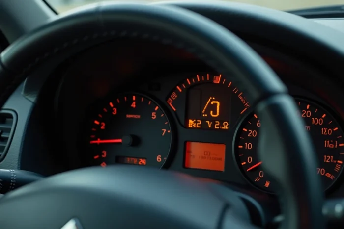 Voyant de service orange allumé sur le tableau de bord d'une Citroën C5 indiquant une maintenance requise